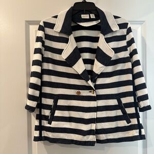 Chico's  Sailor Blazer Jacket Women's Large White Navy Striped Cotton, 2